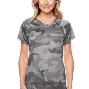 Champion Ladies'  V-Neck T-Shirt Gray Camo New